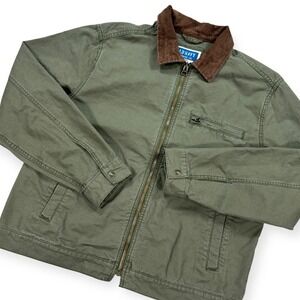Old Navy Field Jacket Men's Medium Olive Green Corduroy Collar Canvas